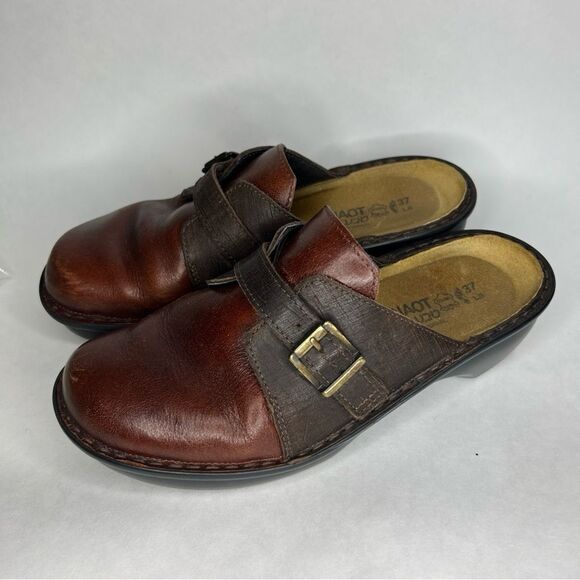 Naot Women’s Avignon Mules Size 37 Brown Leather Clogs Slip On Wedge Shoes - Picture 1 of 9